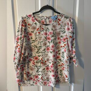 CeCe Pink and Red Floral Blouse